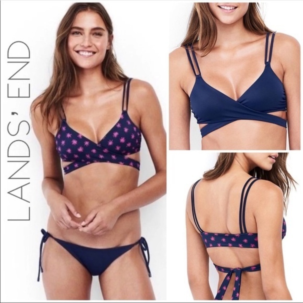 5/$25 NWT Lands End starburst wrap bikini top XS Extra Small free shipping